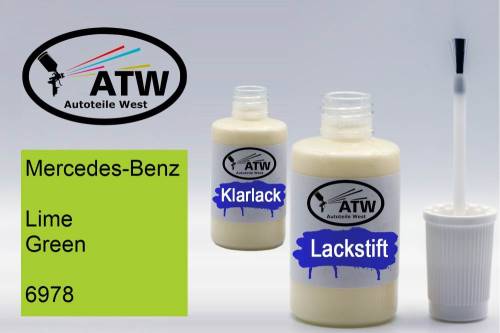 Mercedes-Benz, Lime Green, 6978: 20ml Lackstift + 20ml Klarlack - Set, von ATW Autoteile West.